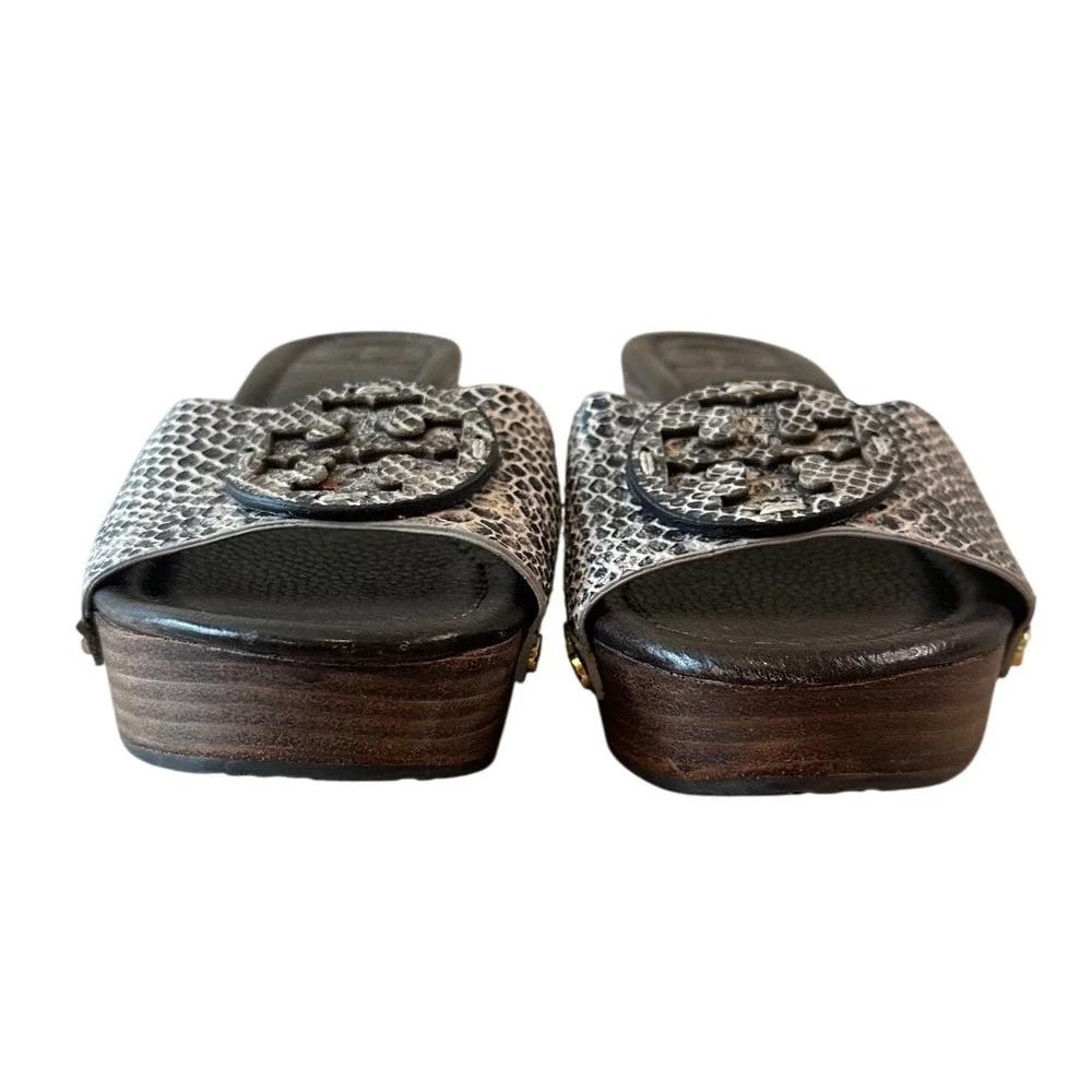 Tory Burch Robinson Snake Embossed Wedge Slides Sandals Sz 7.5 Dust Bag